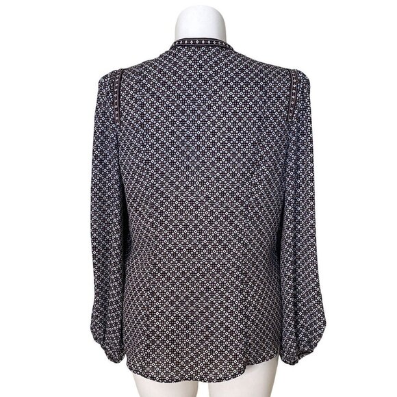 Max Studio Geometric Print Blouse Button Front Balloon Sleeves, Women's Size L - Picture 5 of 9